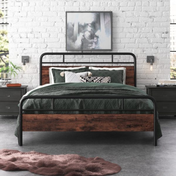 Solid Wood Bed Frame with Black Slats